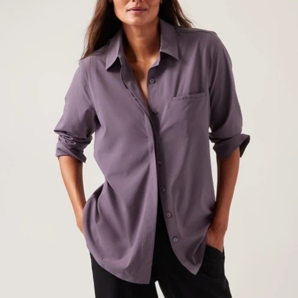 Athleta Lightweight Stretch Button Down Shirt Lav… - image 3